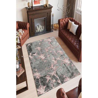 Stylish Area Carpet, Grey, 4.6 x 7.2 Feet | 100% Polyester, 650 g/m² | Antibacterial, Eco-Friendly, Non-Slip PVC Dot Underside | Machine Washable, Digital Printed, Perfect for Living Room & Bedroom Décor