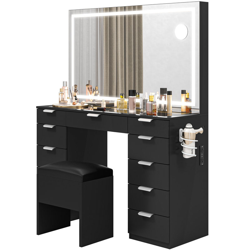 Vanity Mirror With LED Light, Black