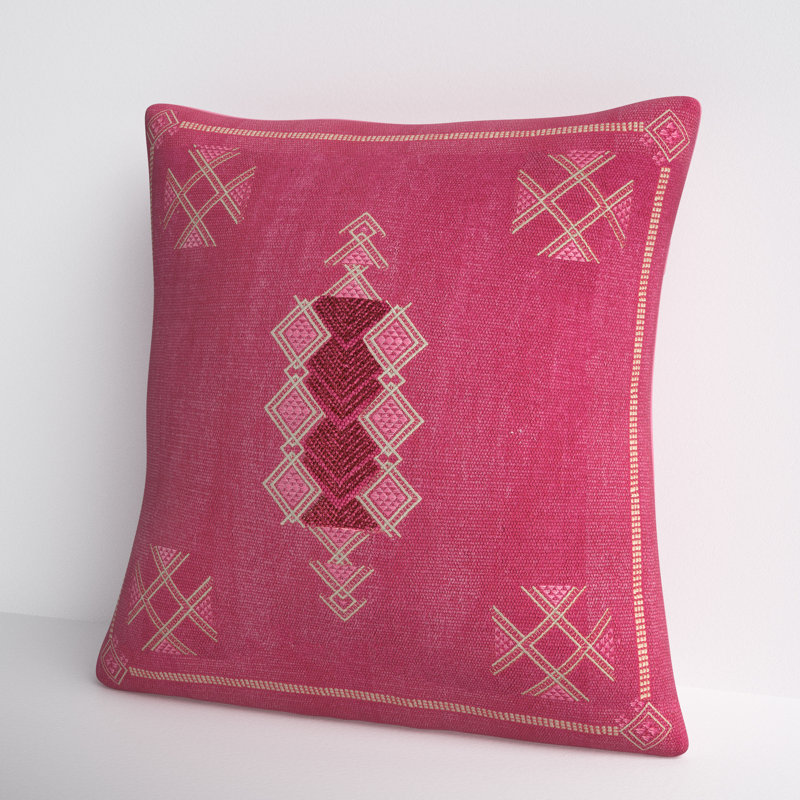 Mikes 100% Wool Throw Square Pillow, Pink/Tan, No Fill