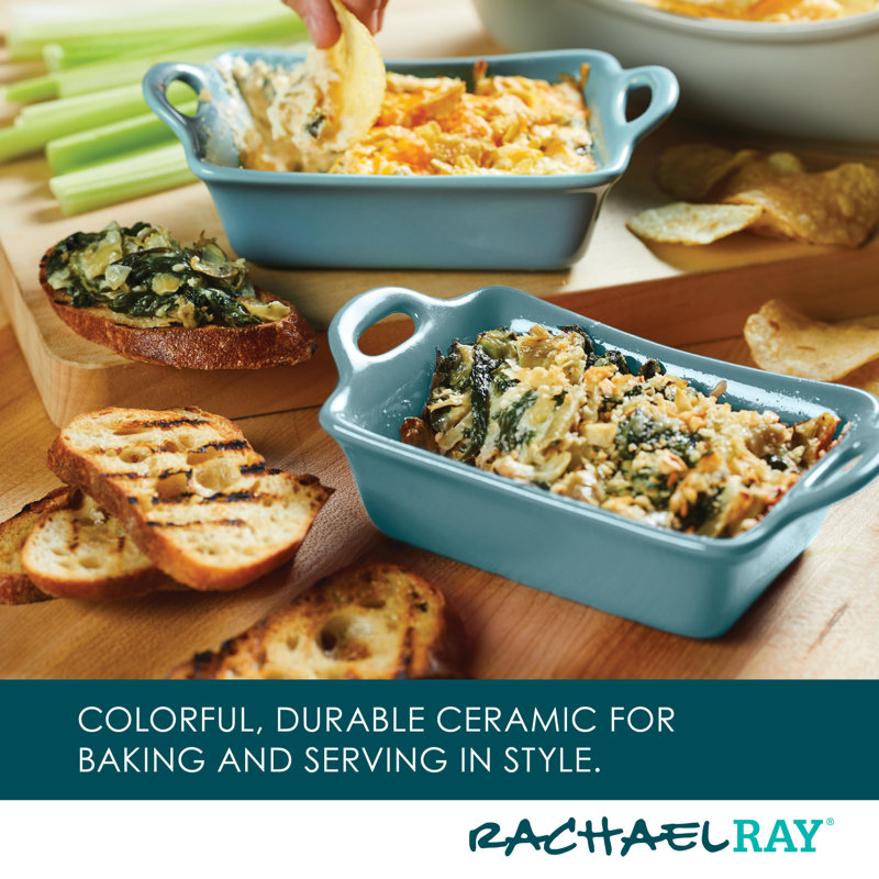 Agave Blue Ceramic Rectangular Au Gratin Baking Dish Set