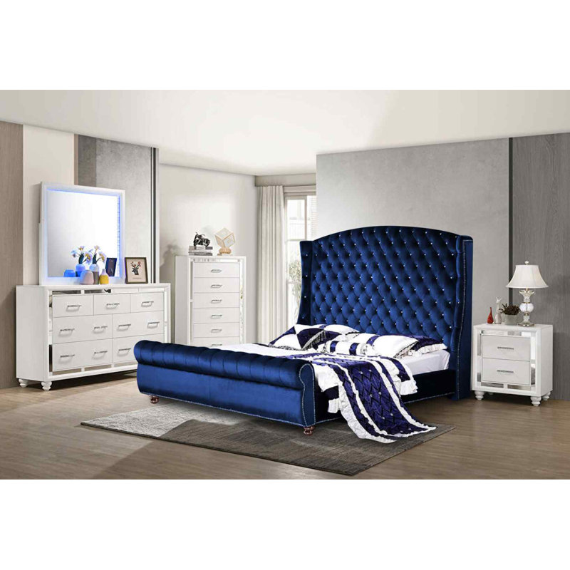 Upholstered Bed, Single (3'), Blue