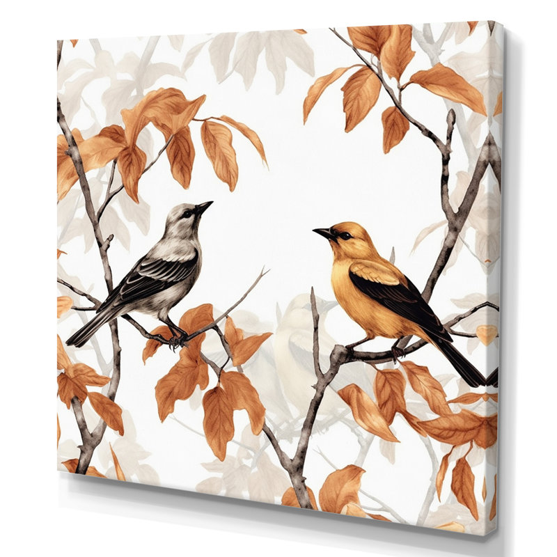 «Brown Birds On Trees I», reproduction d'art sur toile, H 24 po x l 24 po x P 1 po, Toile tendue
