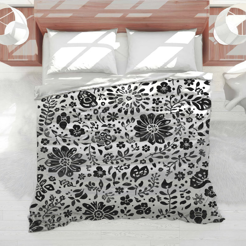 Édredon noir à imprimé floral, Simple extra long