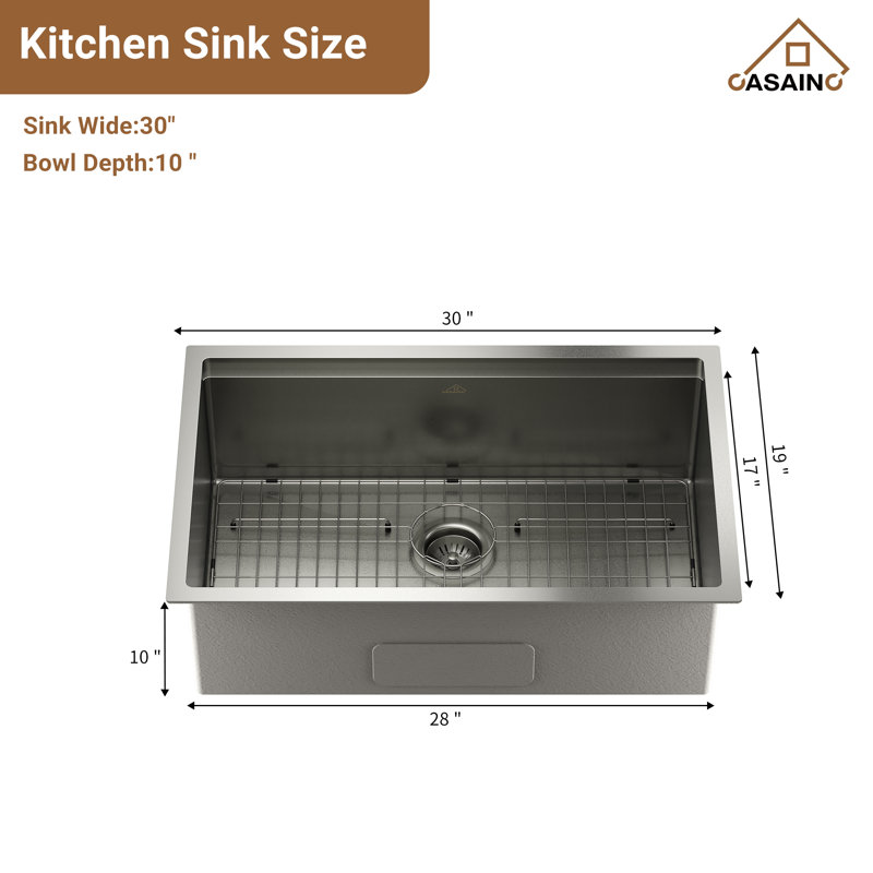 Casainc 30" L x 19" W Drop-in Stainless Steel Kitchen Sink with Faucet Included, Matte Black