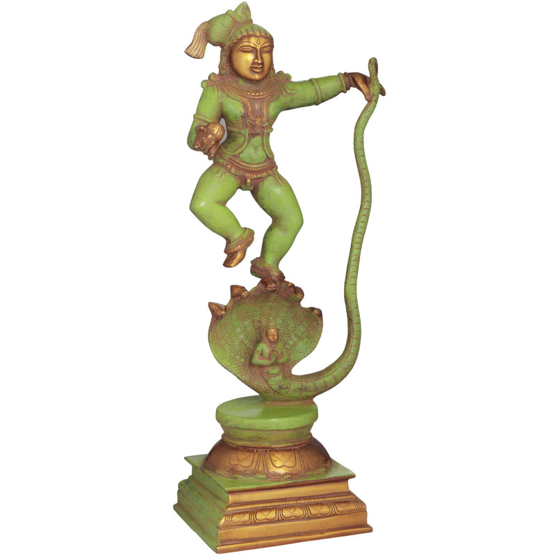 Lord Krishna Fugurine, Vert / bronze