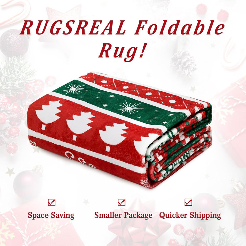 Christmas Area Rug Winter Christmas Tree and Snowflake Area Rug for Entryway Christmas Doormat Non-Slip Rug Washable Floor Cover for Living Room Bedroom, Red
