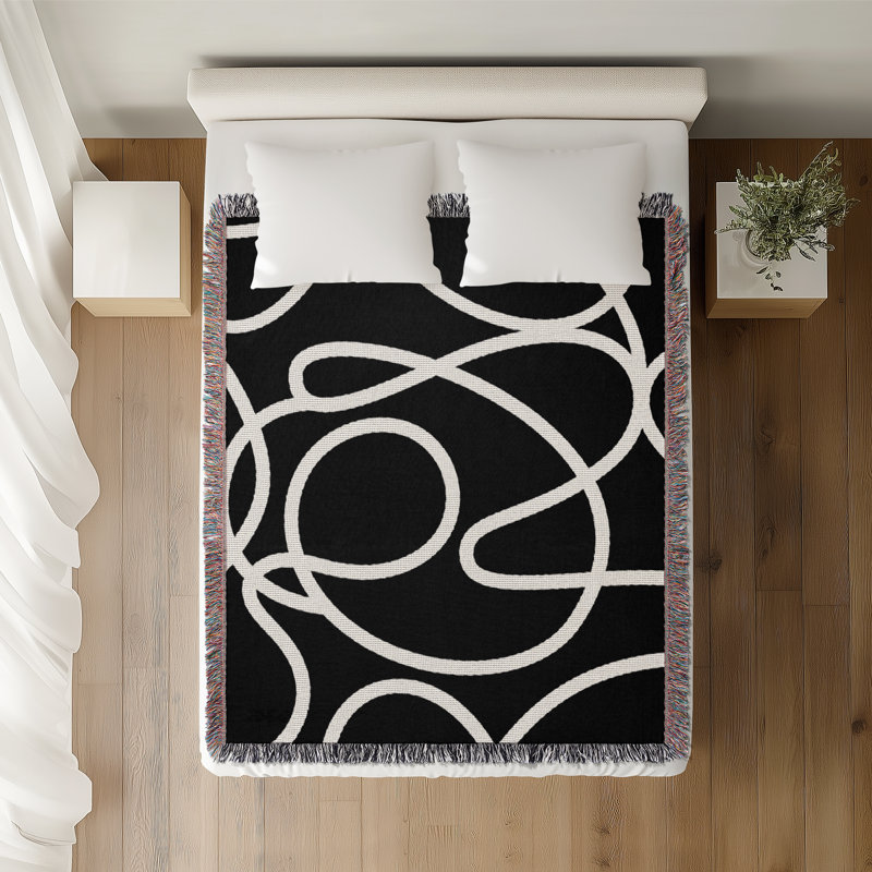 Jeté en coton Abstract Doodles, Noir, 60 po x 80 po