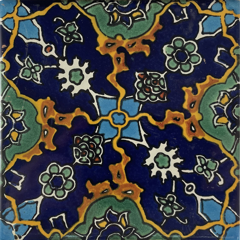 4.2" x 4.2" 9pcs TalaMex Syria-Turkish Mexican Clay Tile Handmade Talavera Backsplash Mosaic