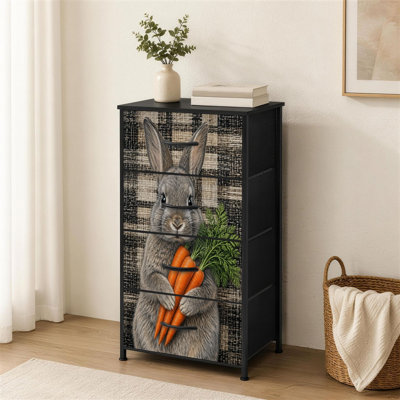 4-Drawer Dresser for Bedroom Adorable Gray Rabbit Holding Fresh Carrots Small Tall Clothes Dresser for Closet Organizers with Chest of Drawers Fabric Storage Bins Dressers