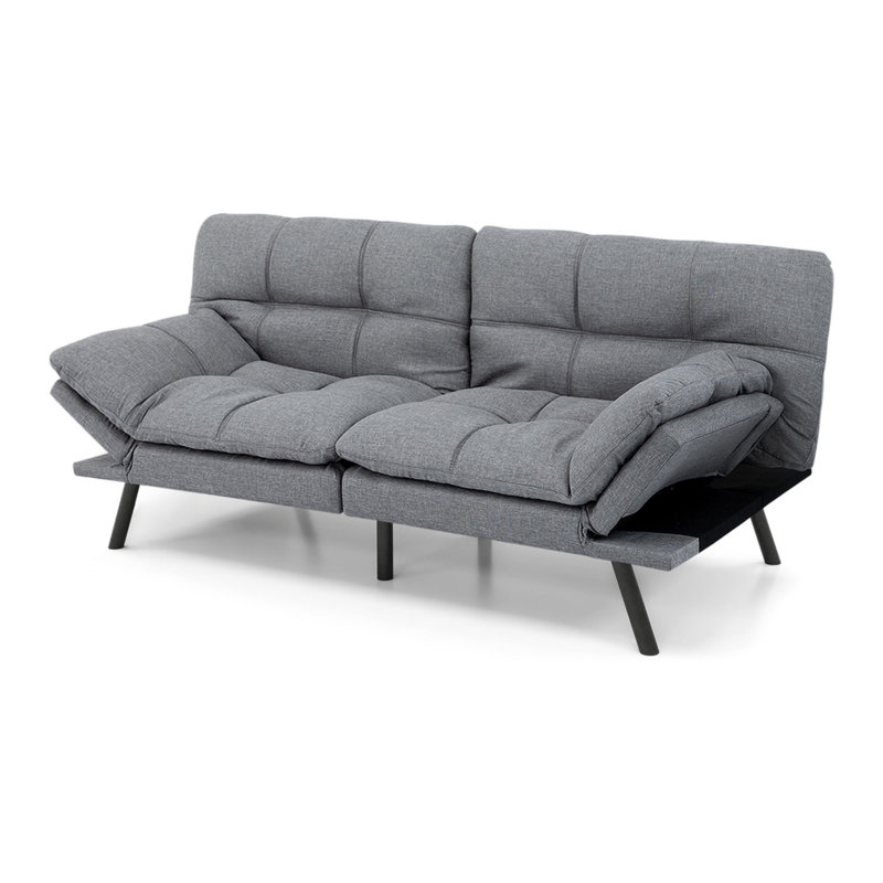 Canapé-lit futon avec mousse et accoudoirs amovibles - 2 à 4 places, Gris clair