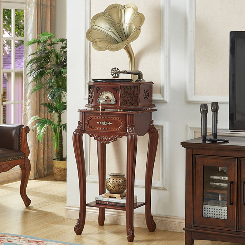 Nut-brown+Gold Free Form Solid Wood+Copper Media Players, Gold;Nut-Brown