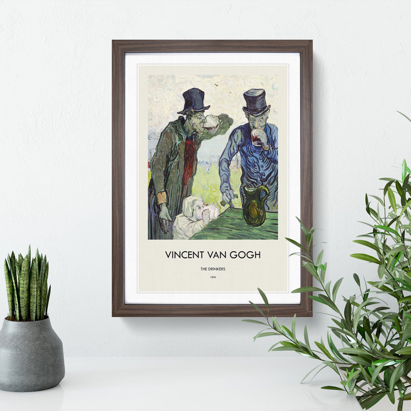 The Drinkers After Daumier by Vincent Van Gogh - Picture Frame Painting, Walnut Framed, 36cm H x 27cm W x 2cm D