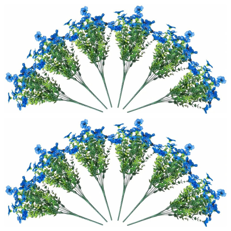 Ensemble de 12 plantes artificielles bleues eucalyptus violet artificiel 13,8 po de long à vapeur UV