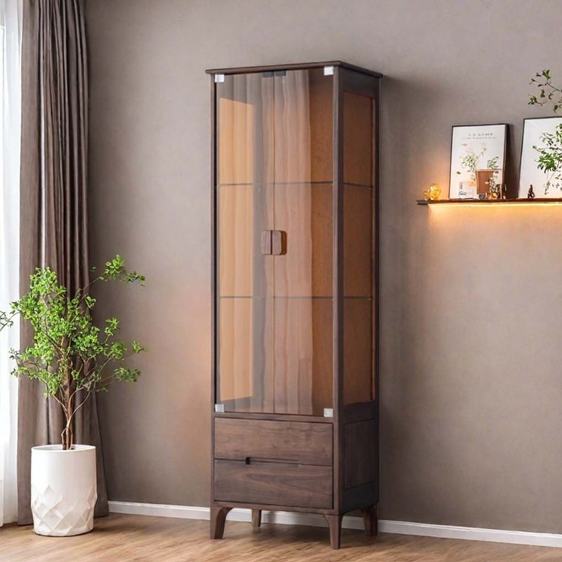 Solid wood bookcase with glass doors