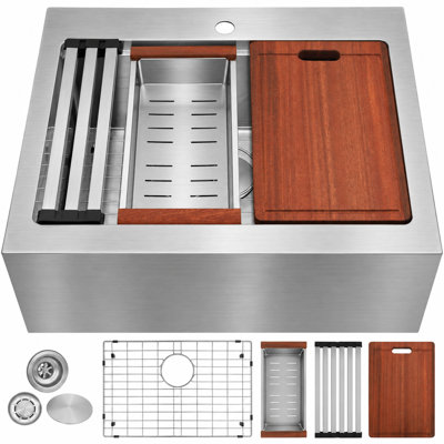  Évier de cuisine à tablier frontal en acier inoxydable de calibre 16 L 28 po x l 22 po