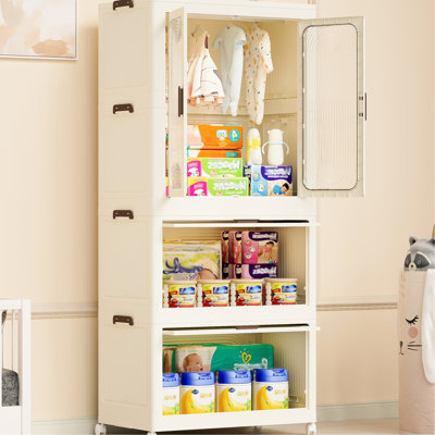 Large Capacity Portable Wardrobe For , White Finish Closet With Hanging Space And 4 , Cream