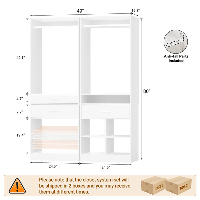 Freestanding Closet System With Shoe Racks & Hanging Rods, White