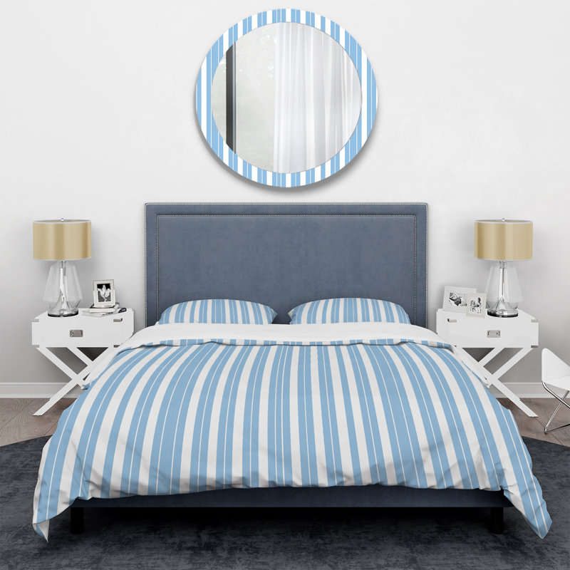 Ensemble de housse de couette transitionnel bleu bébé blanc et blanc II, Housse de couette simple et deux taies décorative