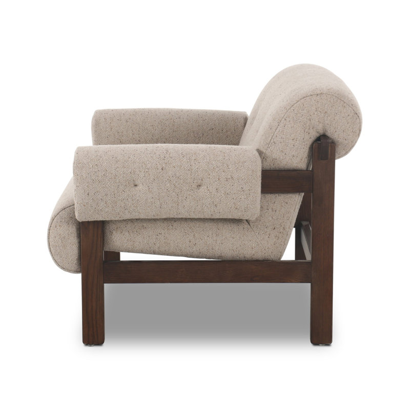 Taupe Linen Blend Cushioned Armchair with Solid Wood Frame