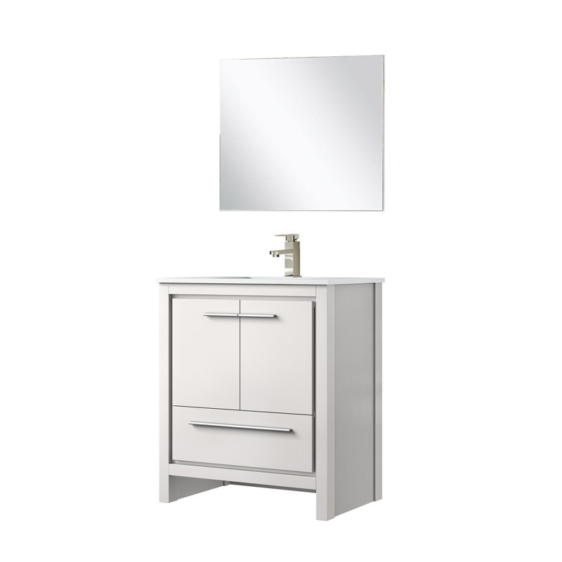 Lafarre 30" W x 20" D Single Vanity, 28" Mirror & Faucet Set, White, White Cultured Marble