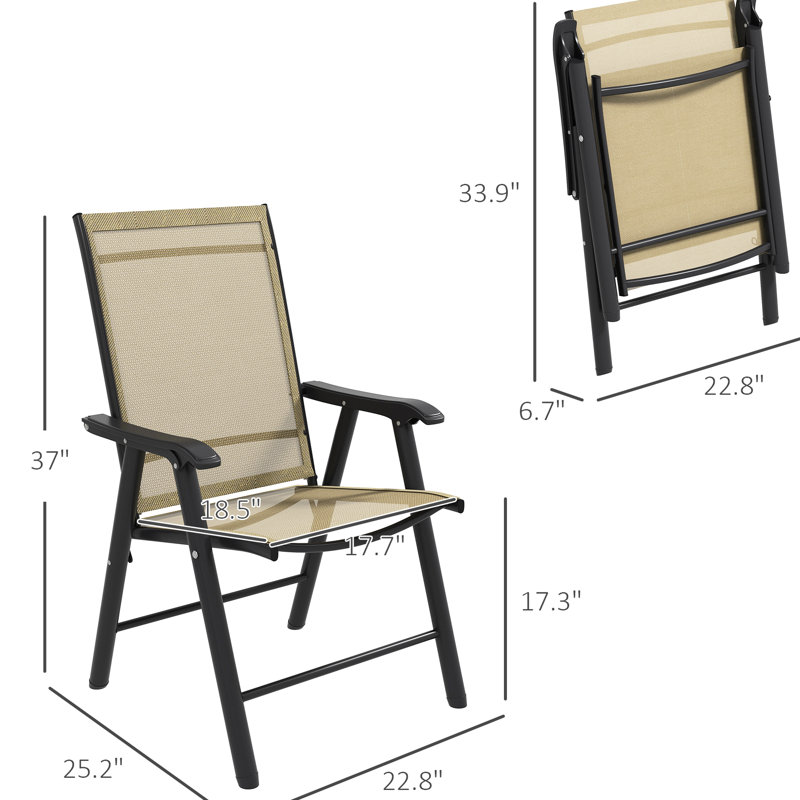 4 chaises d'extérieur pliantes - chaises de patio empilables pour la pelouse, les fêtes d'avant-match, les repas. Avec cadre portatif en métal, sans assemblage, brun mélangé 4. Confort amélioré. Pour la plage. Assemblage requis. H 35,75 po