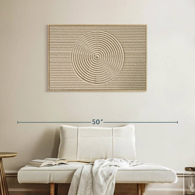 Cercles zen dans le sable, Cadre flottant en bois naturel, 37 po x 25 po