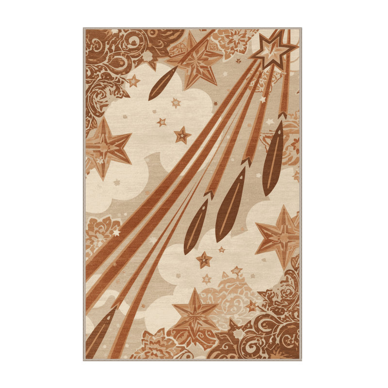 Tapis oriental doux brun moelleux et doux à motif d'étoiles filantes Ristaino, 5 x 8