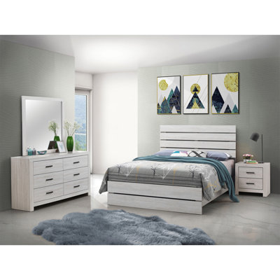 Ensemble de chambre à coucher 4 pièces à panneaux Coastal White avec tables de chevet et commode pour intérieurs modernes
