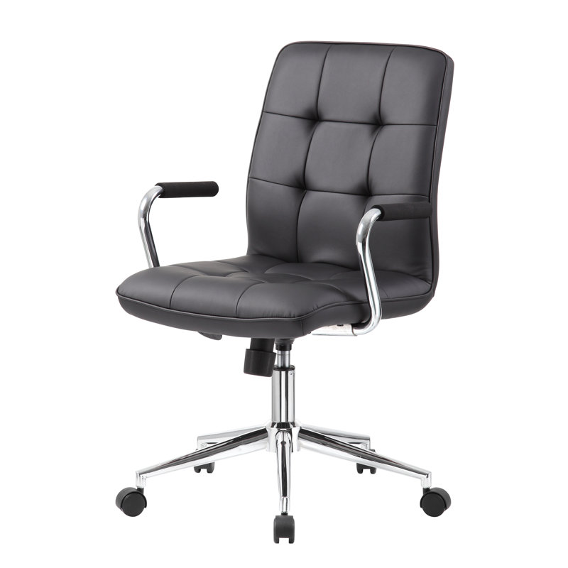ErgoFlex Black Leather & Metal Swivel Task Chair with Chrome Accents