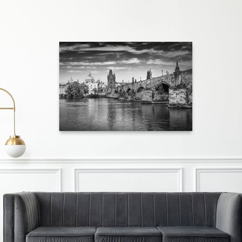 Historic Charles Bridge Prague Dramatic Gothic Romantic Architecture City Wall Art Print 1 Piece Wrapped Canvas Wall Art