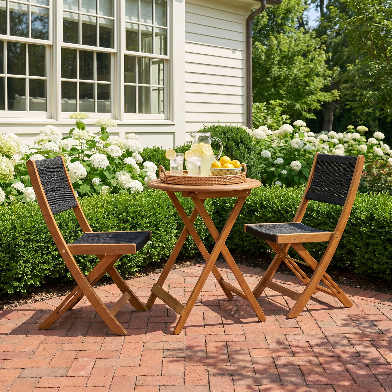 Vanelly 2-Person Acacia Patio Seating Group, Brown/Black