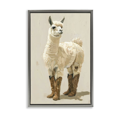 «Lamb & Cowboy bottes», toile encadrée brune par Petals Prints Design