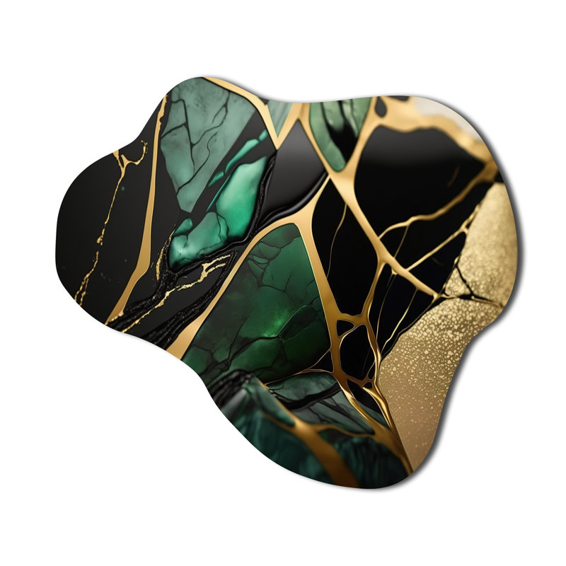 «Abstract Geode Green III - Art mural asymétrique en marbre en métal, impression d'art moderne nuage en métal