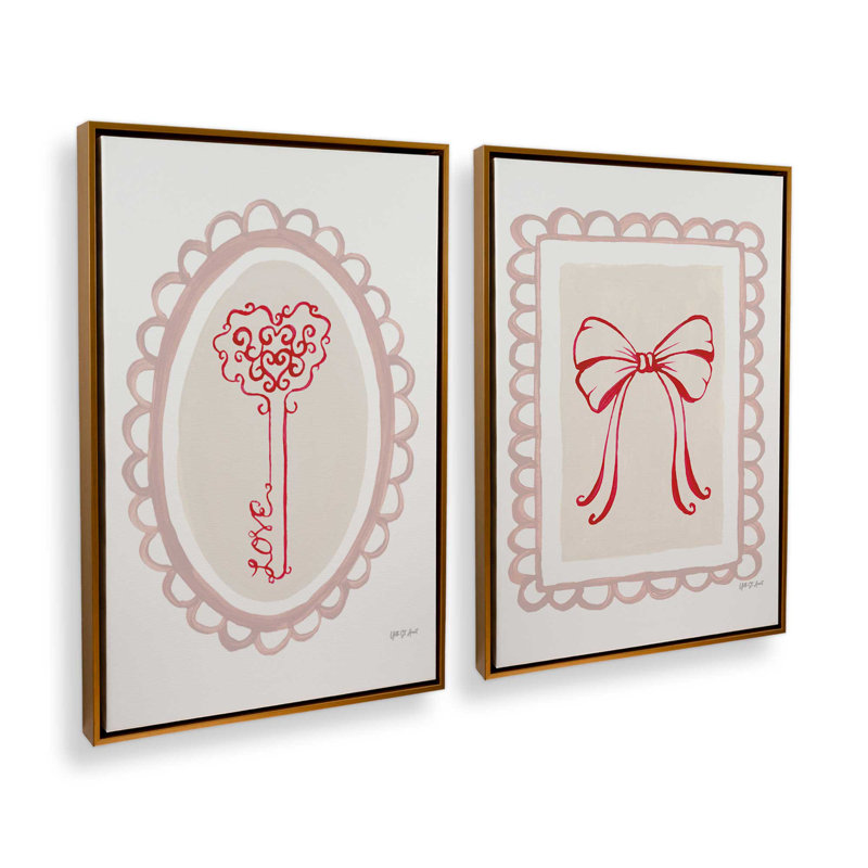 «Key to Love», ensemble de 2 impressions sur toile, H 31 po x l 42 po, Impression encadrée sans passe-partout, Or poli