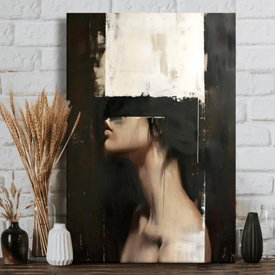 Portrait abstrait d'une femme expressionniste, peinture sur toile tendue - H 36 po x l 24 po