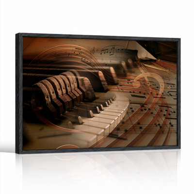 Grand Piano and Musical Notes in Sepia Tone Canvas Wall Art