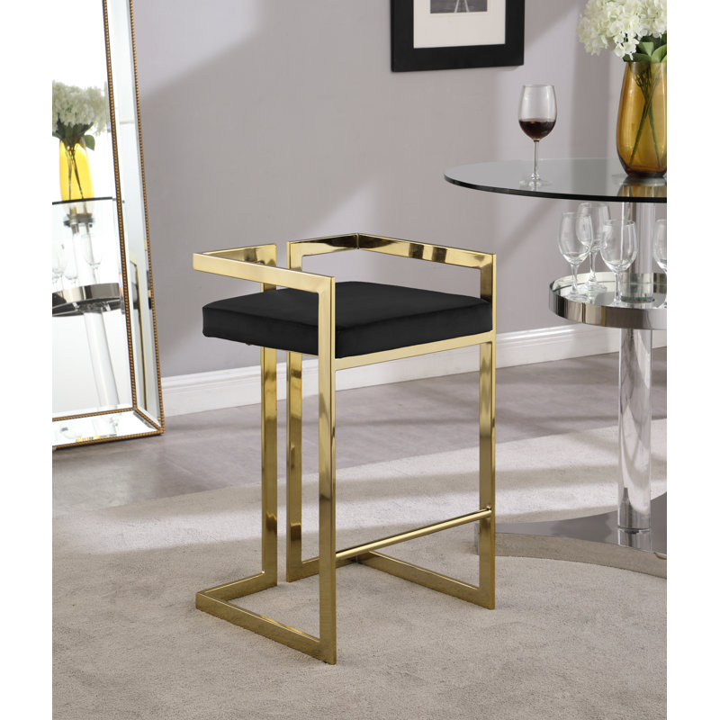Isam Upholstered Counter Stool with Metal Frame, Black Velvet, Gold