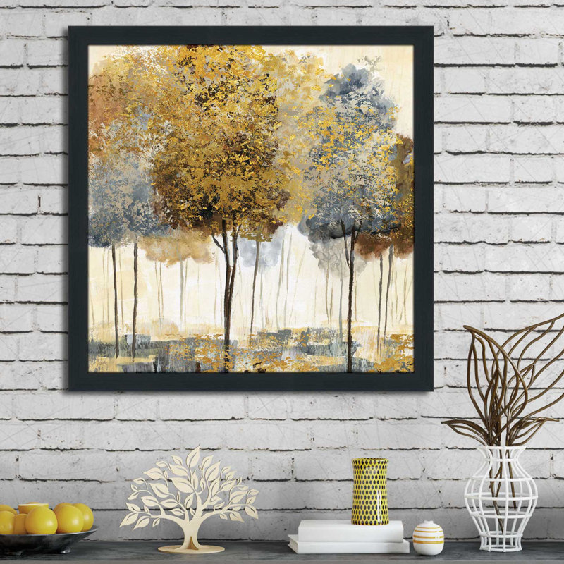 «Metallic Forest I», reproduction de peinture acrylique, H 25,5 po x l 25,5 po x P 1 po, Cadre espresso