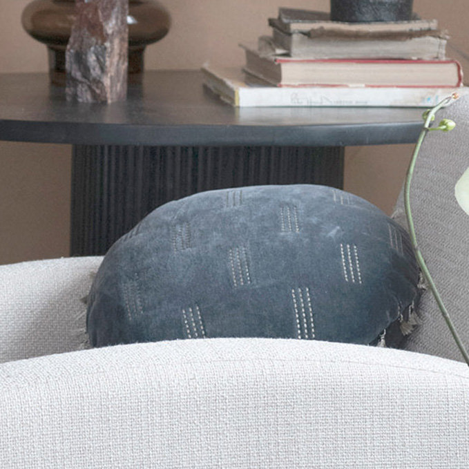 Square Cotton Velvet Pillow with Metallic Embroidery and Tassels