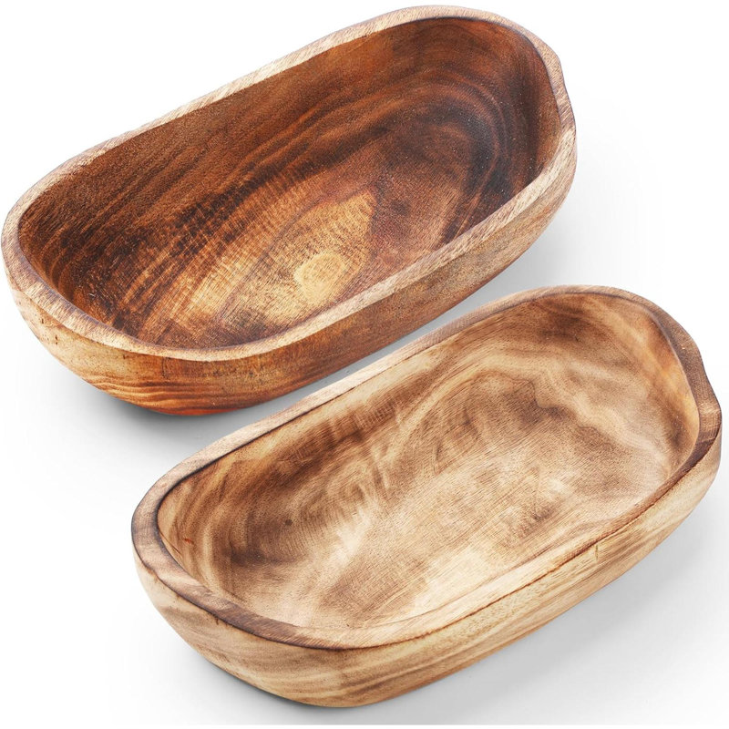 2 bols à pâte en bois pour décoration Oblong bol décoratif pour la maison Récipient à fruits pour la cuisine