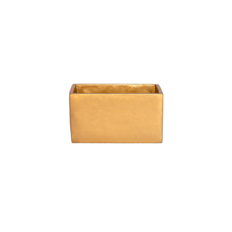 Cement Rectangle Flower Pot LG Coated Finish, Gold, 5" H x 5" W x 9" D