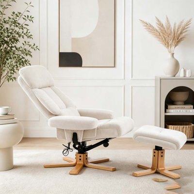 Fauteuil d'appoint rembourré chauffant et pivotant à 360 ° avec fauteuil, repose-pieds et confort ergonomique