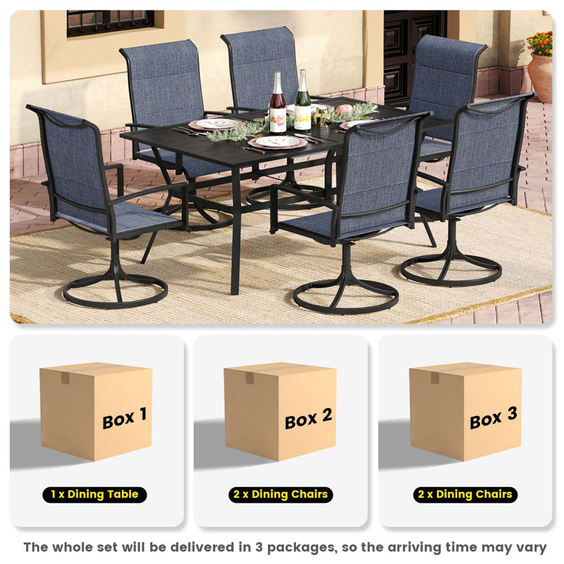 Darryl Rectangular 6 - Person 59.2'' L Outdoor Restaurant Dining Set, Black/Navy