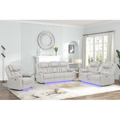 Challenger Modern Contemporary LED Power Recliner Chair Made With Wood And Metal Frame In Beige by Ivy Bronx