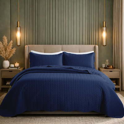 Ensemble de courtepointe légère en microfibre gaufrée - Couvre-lit toutes saisons respirant avec taies décoratives