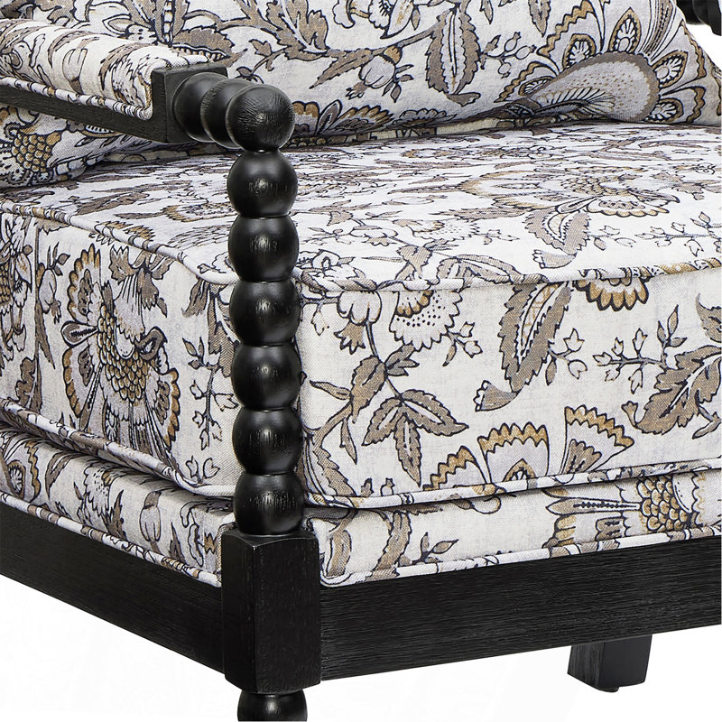 Chaise d'appoint rembourrée avec structure en bois tourné, motif floral