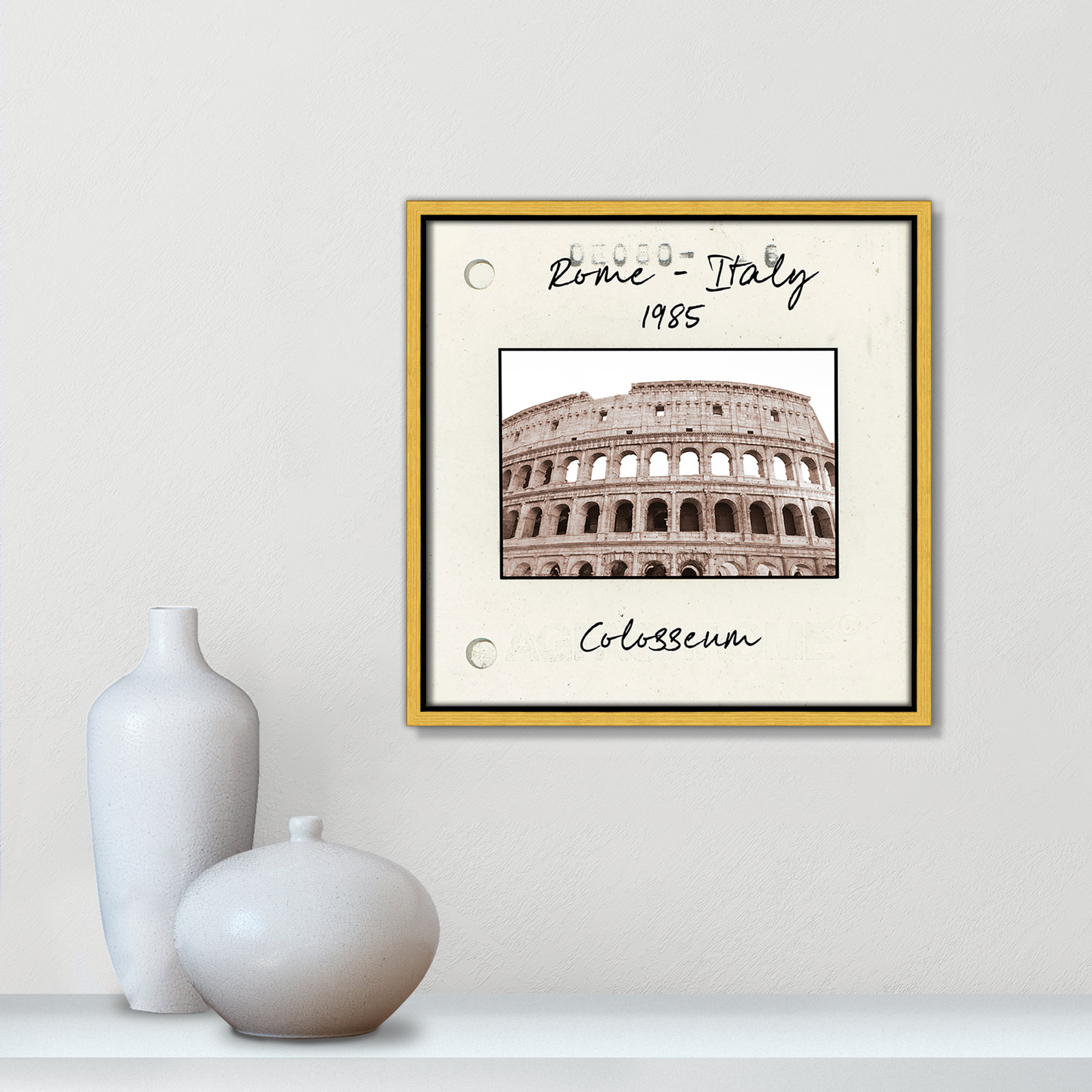 Rome, Italy - Colosseum Print by Natalie Carpentieri, 13.5" H x 13.5" W x 2" D, Gold Floater Framed Canvas