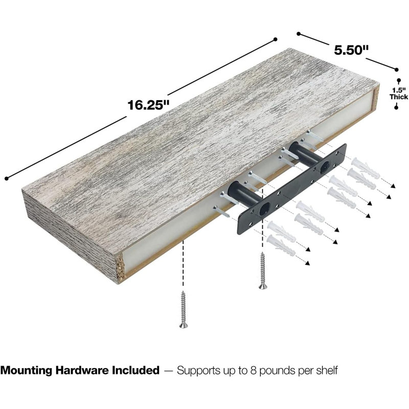 Sorbus 16" Long Floating Shelves with Invisible Mounting - Set of 3, Blue/Gray/White, Blue/Gray/White