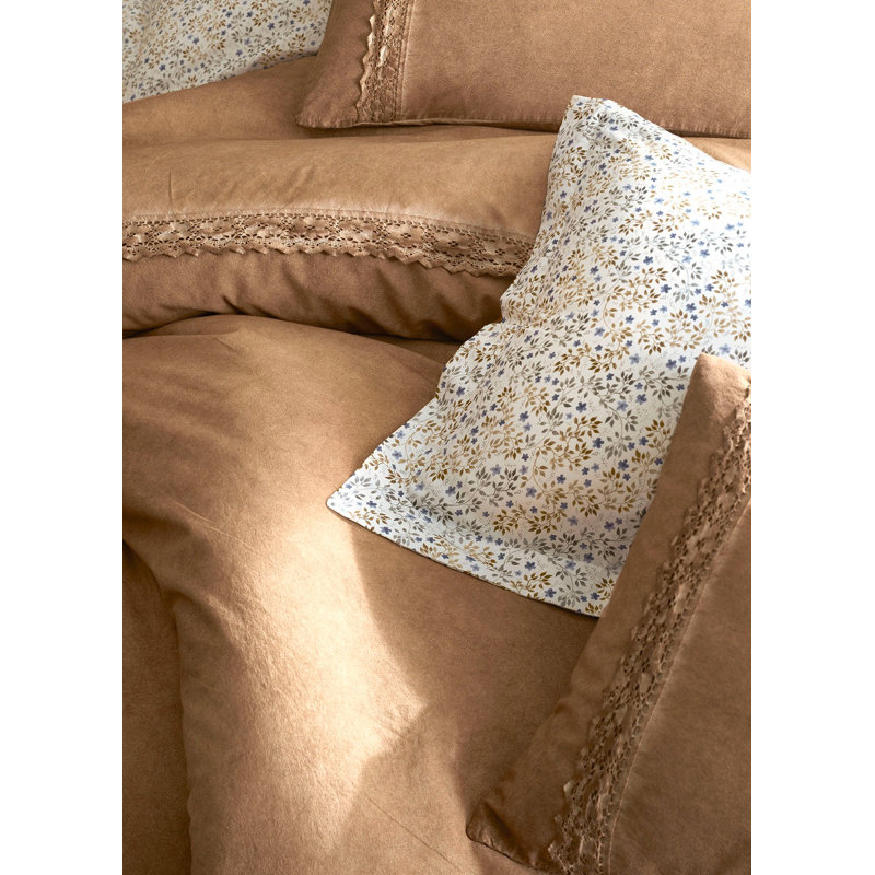 Ensemble de housse de couette 100% coton Eringate, Moutarde / blanc