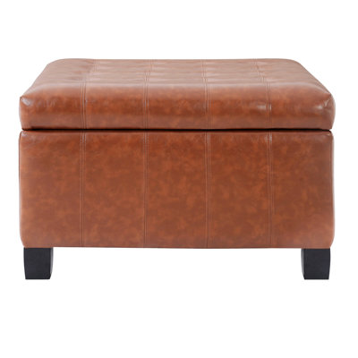 Storage Ottoman with Rubber Wood Legs, Square Tufted Ottoman with Lift-Top Storage